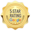 Gold badge reading “5-STAR RATING” with the Google logo and five stars.