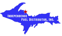 Logo for Independence Fuel Distributor, Inc. featuring the Upper Peninsula of Michigan in blue with a red star.