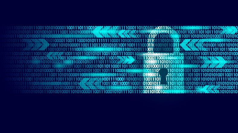 Digital world map formed by binary code, representing global data, cybersecurity, and technology.