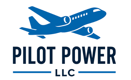 Blue airplane logo with