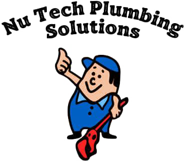 Nu Tech Plumbing Solutions logo with smiling plumber giving a thumbs-up and holding a wrench