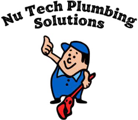 Nu Tech Plumbing Solutions logo with smiling plumber giving a thumbs-up and holding a wrench