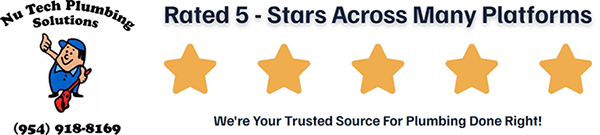 Company logo with cartoon plumber and text “Rated 5 Stars Across Many Platforms” and “We’re Your Trusted Source for Plumbing Done Right.”