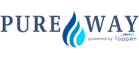PUREWAY logo with blue water droplet icon and small “powered by Toppen” text