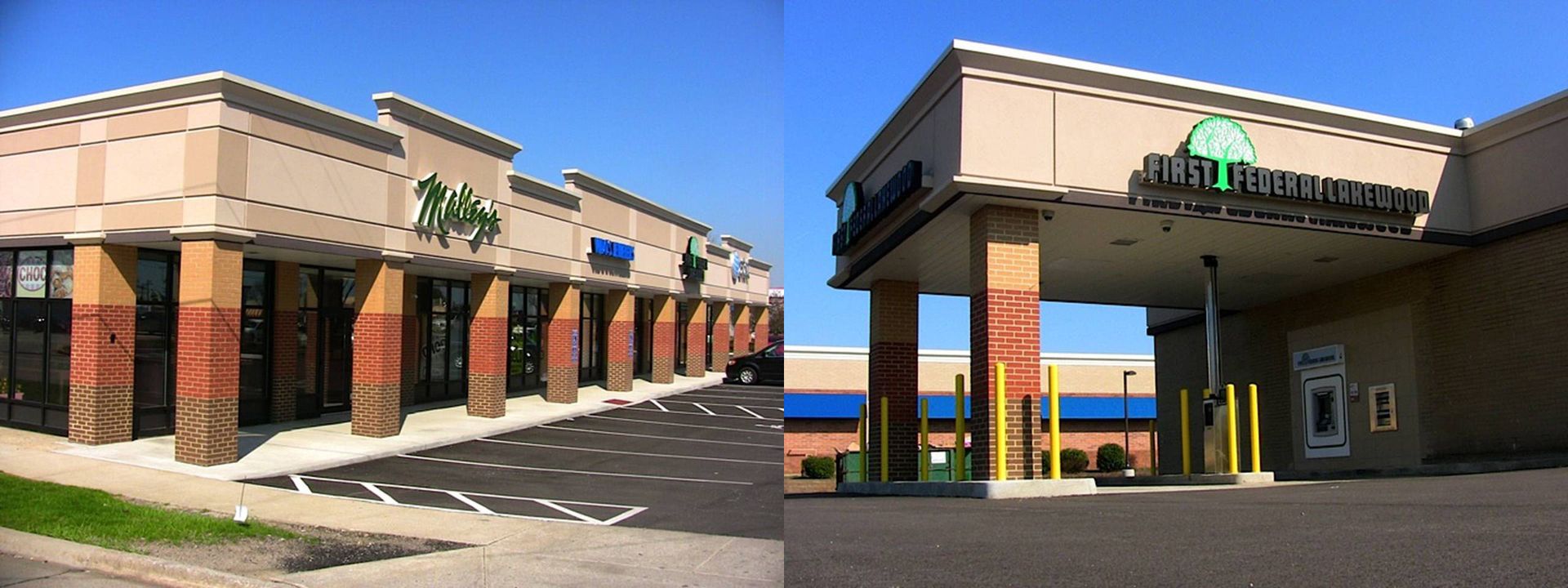 A picture of a building next to a picture of the outside of a building.