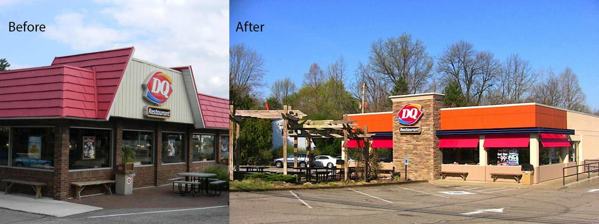 A before and after photo of a dairy queen restaurant