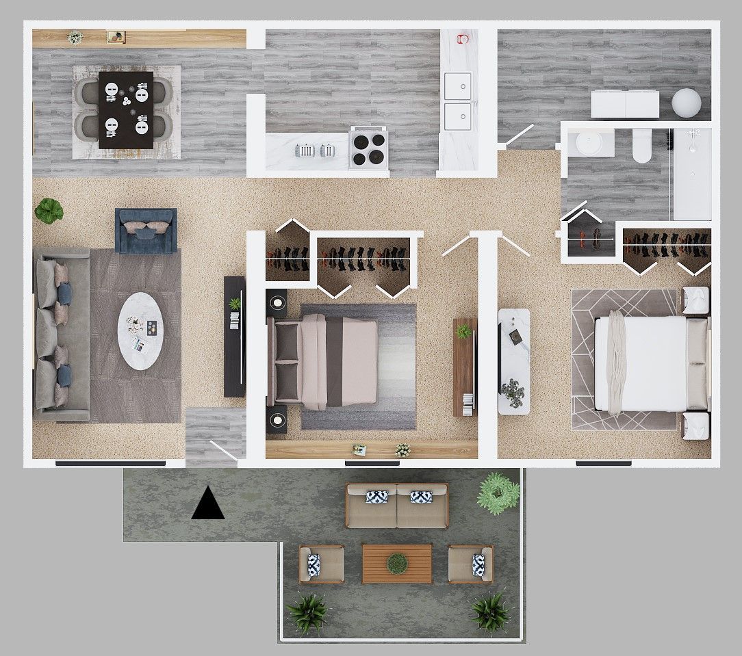 2 bed 1 bath floor plan