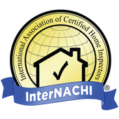 InterNACHI logo: gold globe with house, checkmark, and blue ribbon reading 