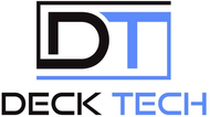 Logo of "DT" stacked letters, black and blue, inside a box, "DECK TECH" below.