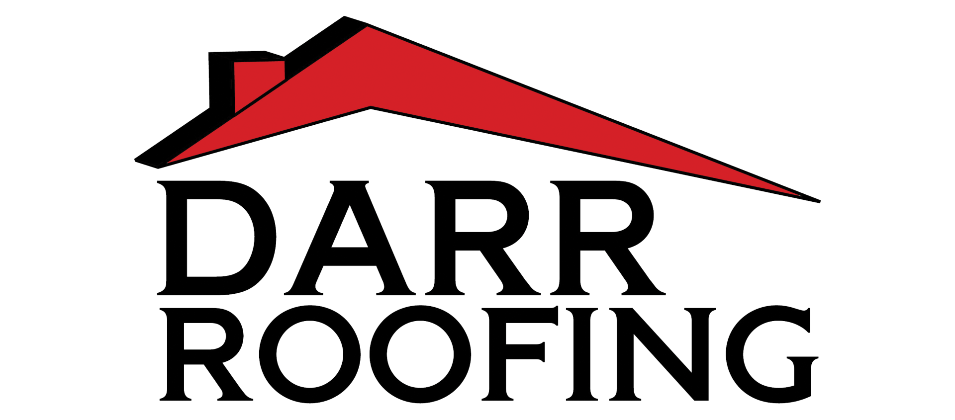 A darr roofing logo with a red roof.