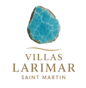 Logo for Villas Larimar Saint Martin: turquoise gemstone with a brown outline above text.