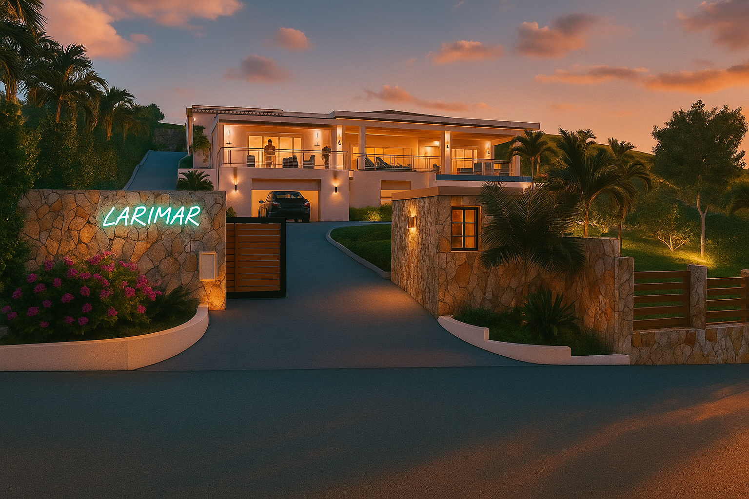 Luxurious villa with a neon 