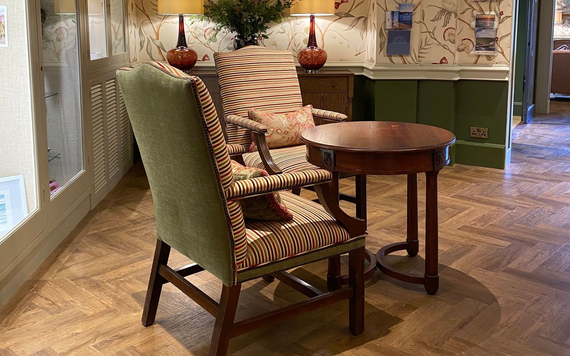Entrance hall of Thurlestone Hotel in South Devon, fitted in Amtico herringbone flooring