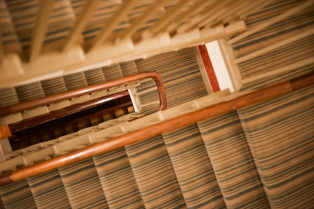 Green striped staircase in Thurlestone Hotel, Devon