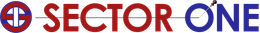 Logo with a red and blue "SECTOR ONE" text, with a circular graphic on the left.