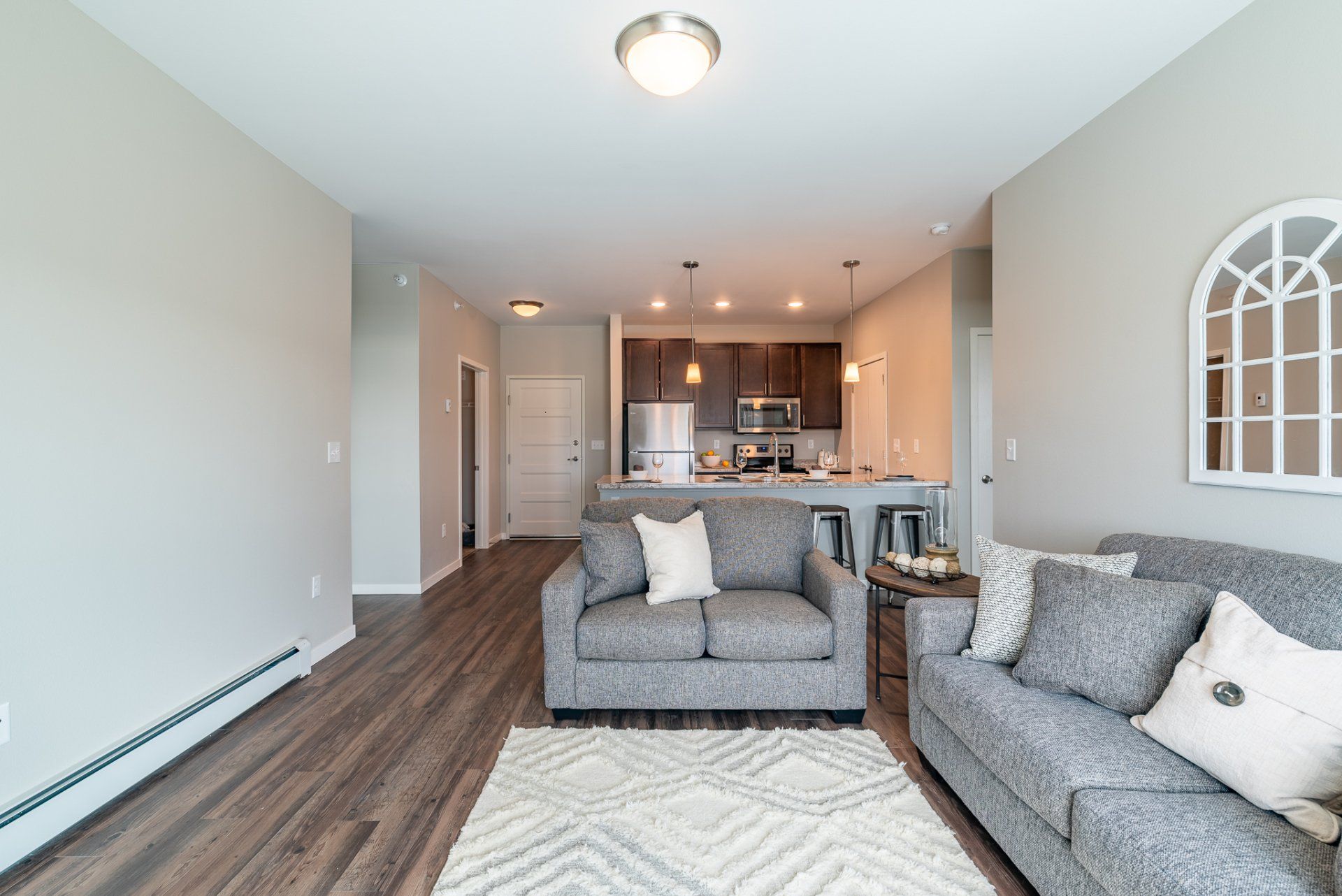 View of kitchen from living room