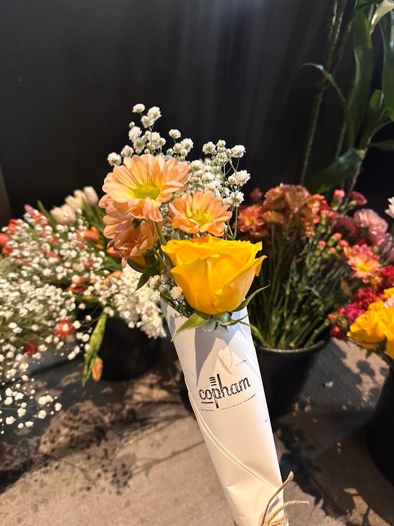 Flower bouquets branded with The Copham logo
