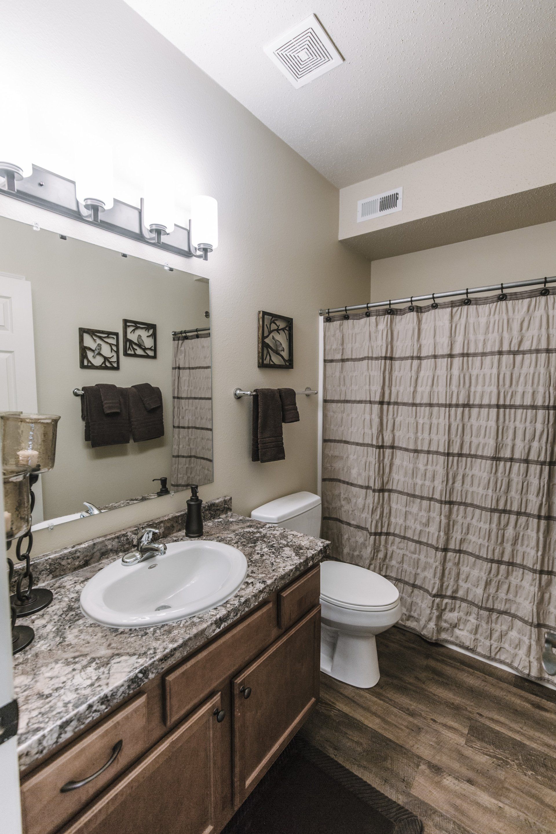 Bathroom with a shower tub combo