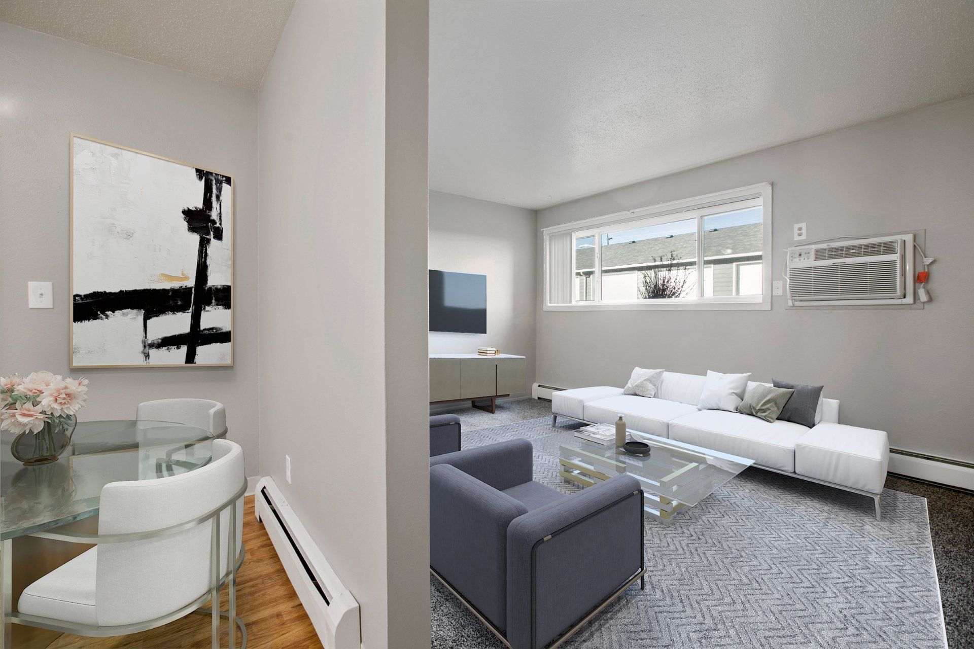 View of living room from kitchen entryway