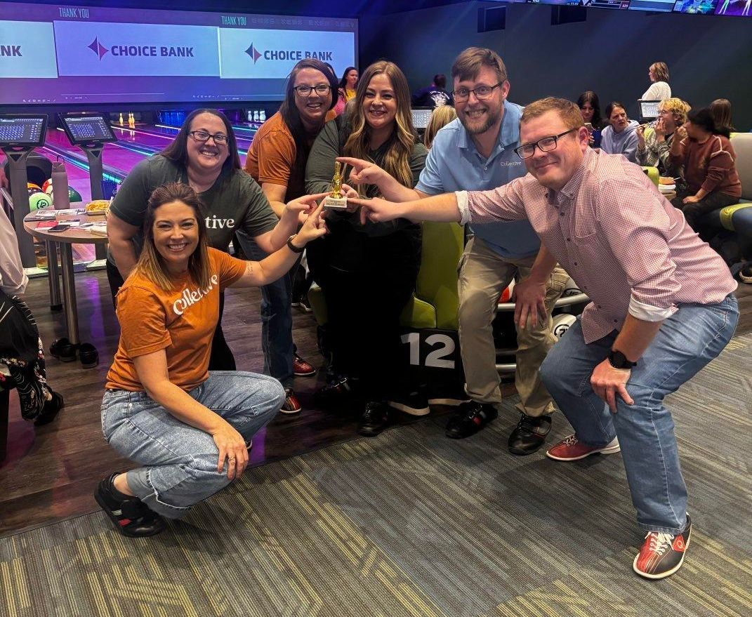 Kendra Lange, Tara Bennett, Cait Heinen, Carissa Wald, Rob Puhr, and Dirk Monson at Bowl for Kids Sake 2026