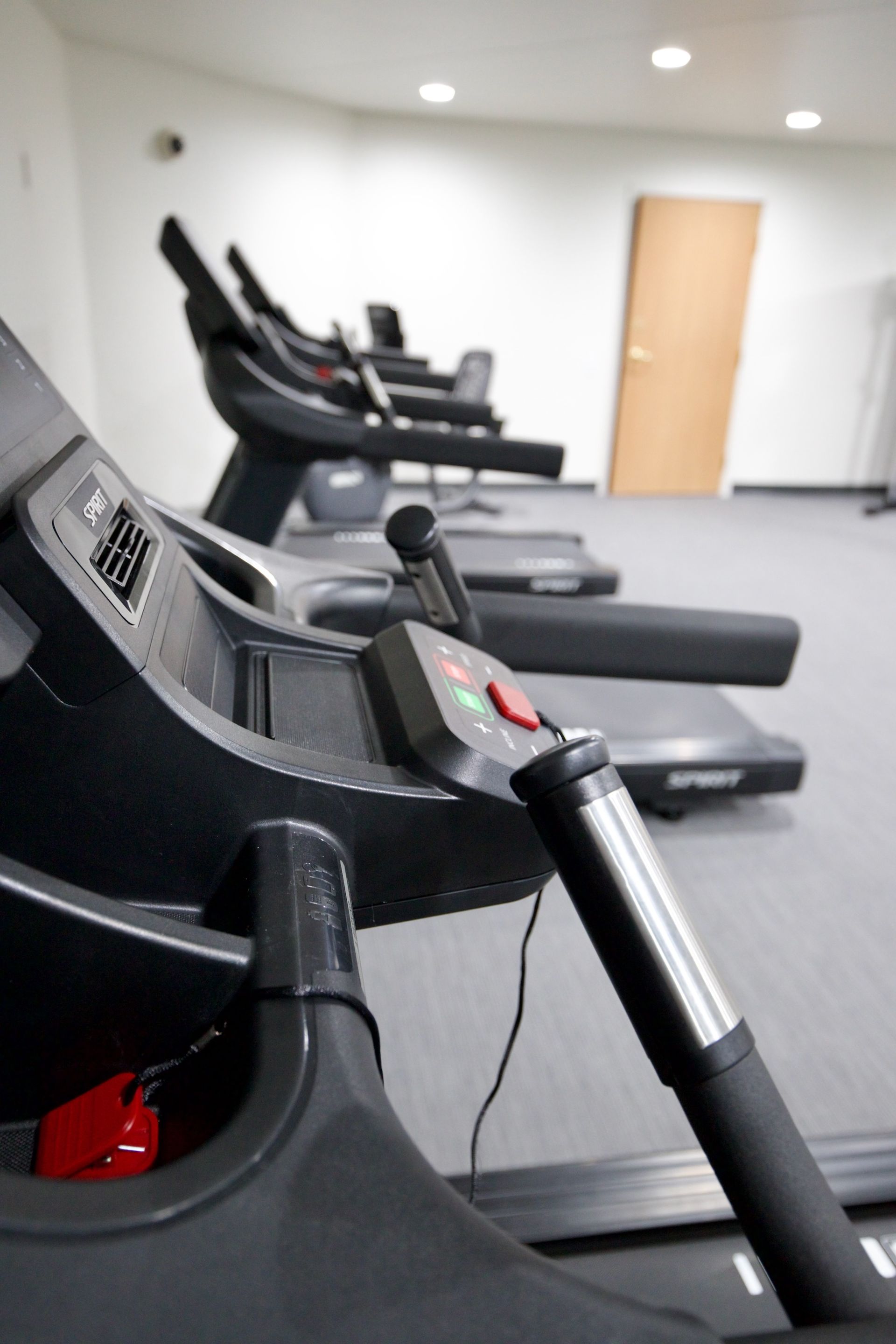 A new treadmill in the remodeled fitness center
