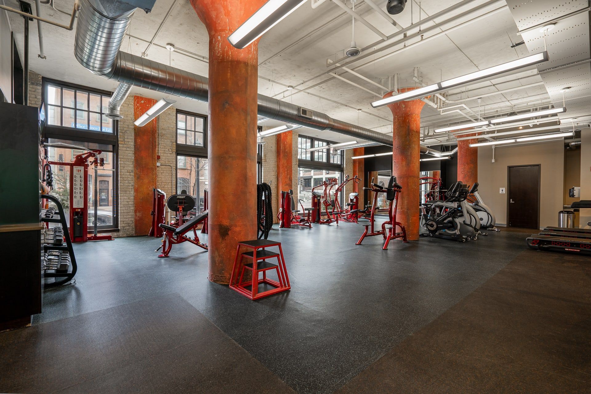 The well appointed fitness center is great for strength training and cardio