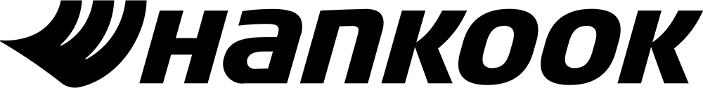 Logo nero dell'azienda di pneumatici Hankook su sfondo bianco.