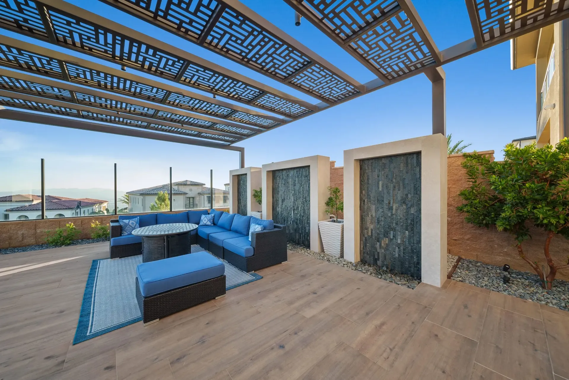 A luxurious yet modest custom pool, spa and outdoor living space in Porter Ranch, CA.