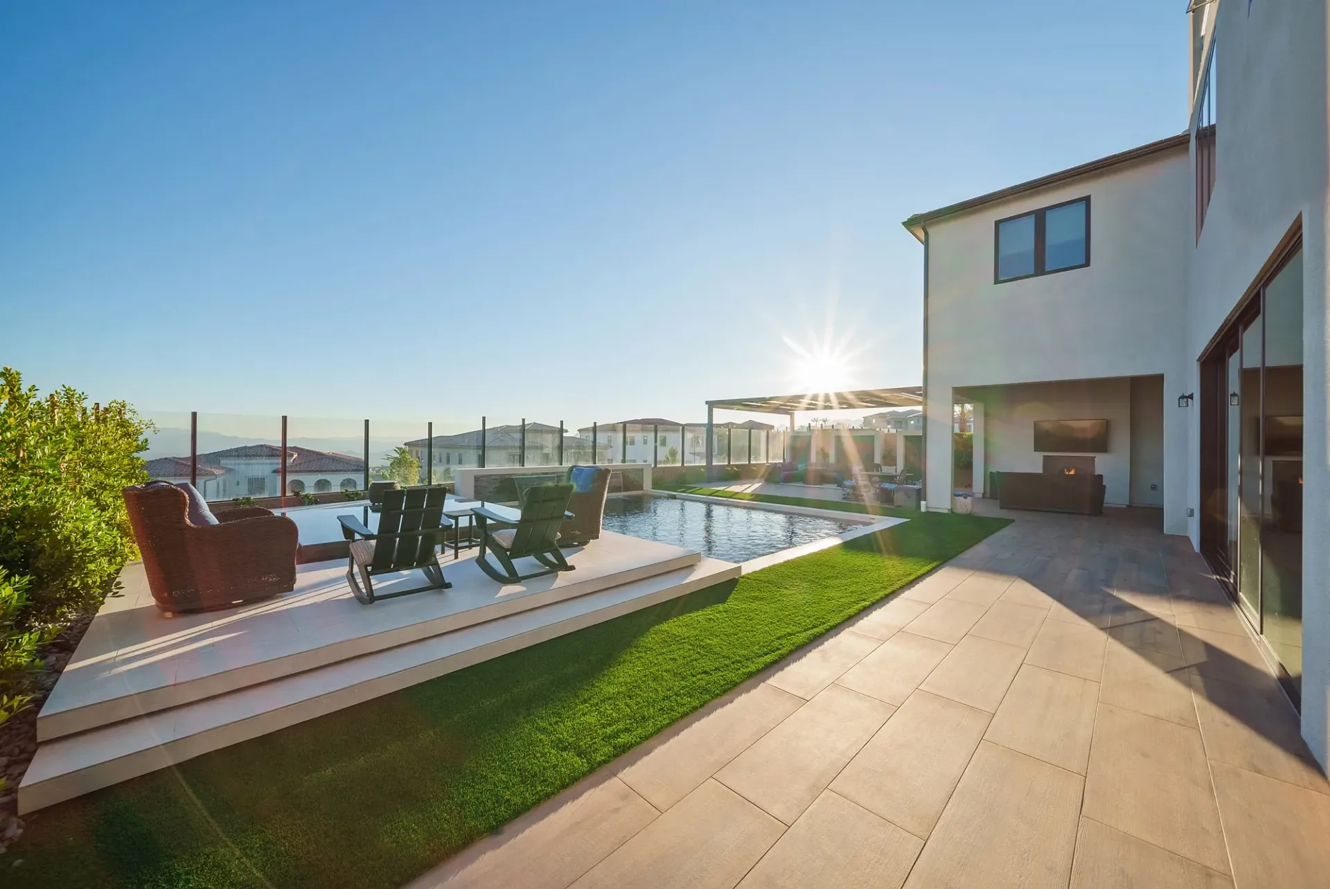 A luxurious yet modest custom pool, spa and outdoor living space in Porter Ranch, CA.