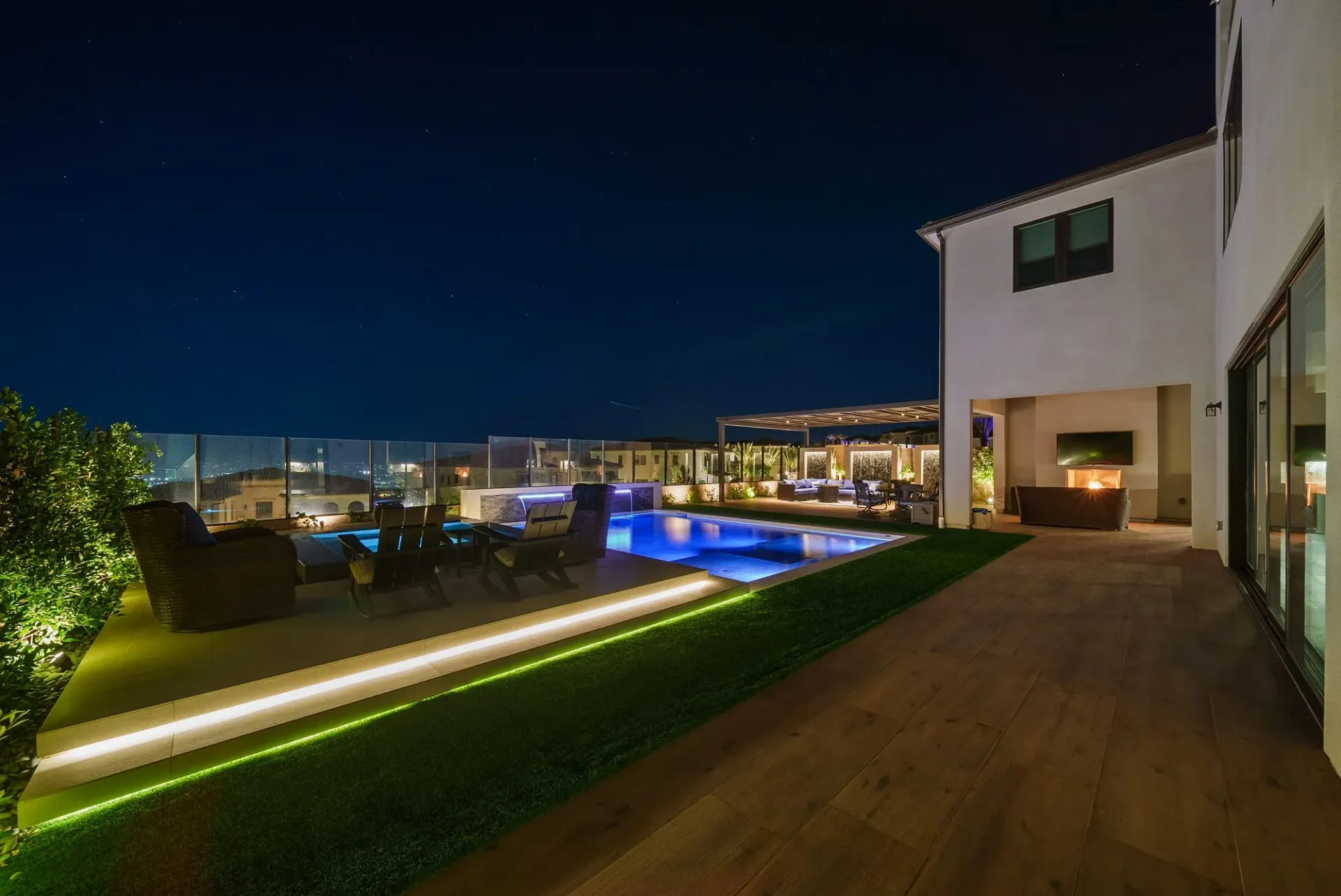 A luxurious yet modest custom pool, spa and outdoor living space in Porter Ranch, CA.
