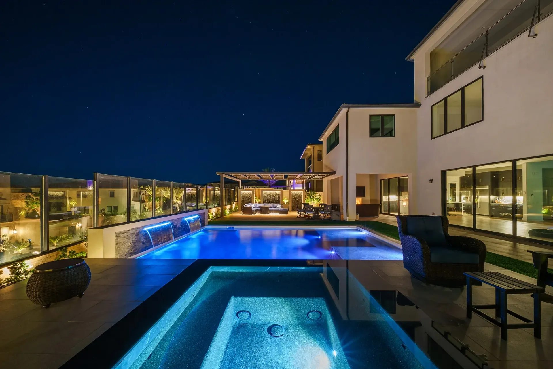 A luxurious yet modest custom pool, spa and outdoor living space in Porter Ranch, CA.