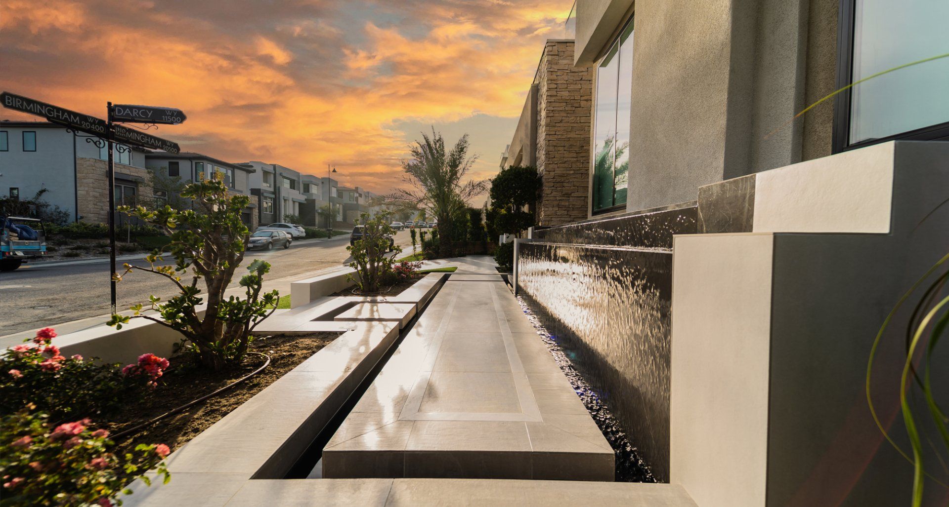 Luxury Front Yard and Entryway in Porter Ranch, CA.