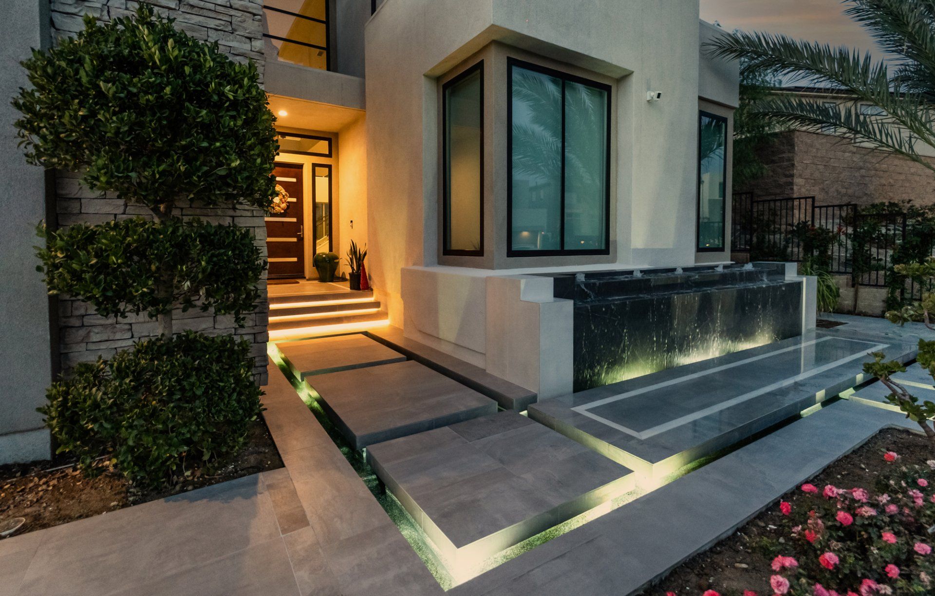 Luxury Front Yard and Entryway in Porter Ranch, CA.