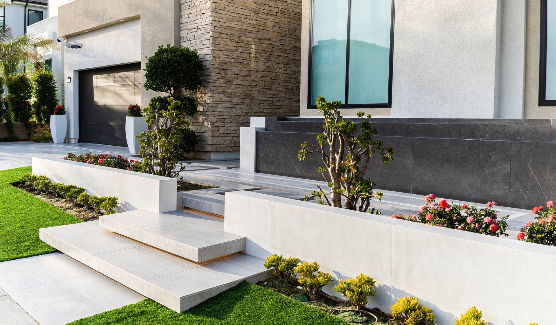 Luxury Front Yard and Entryway in Porter Ranch, CA.