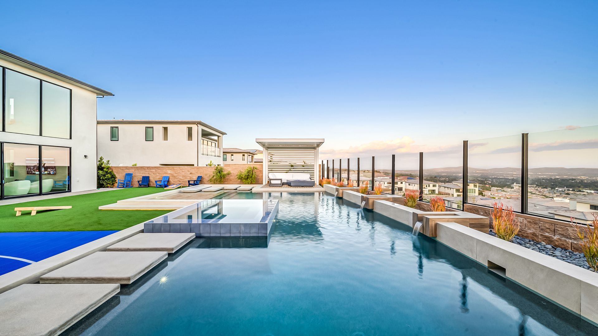 Luxury swimming pool design and construction by Westmod in Porter Ranch, CA.