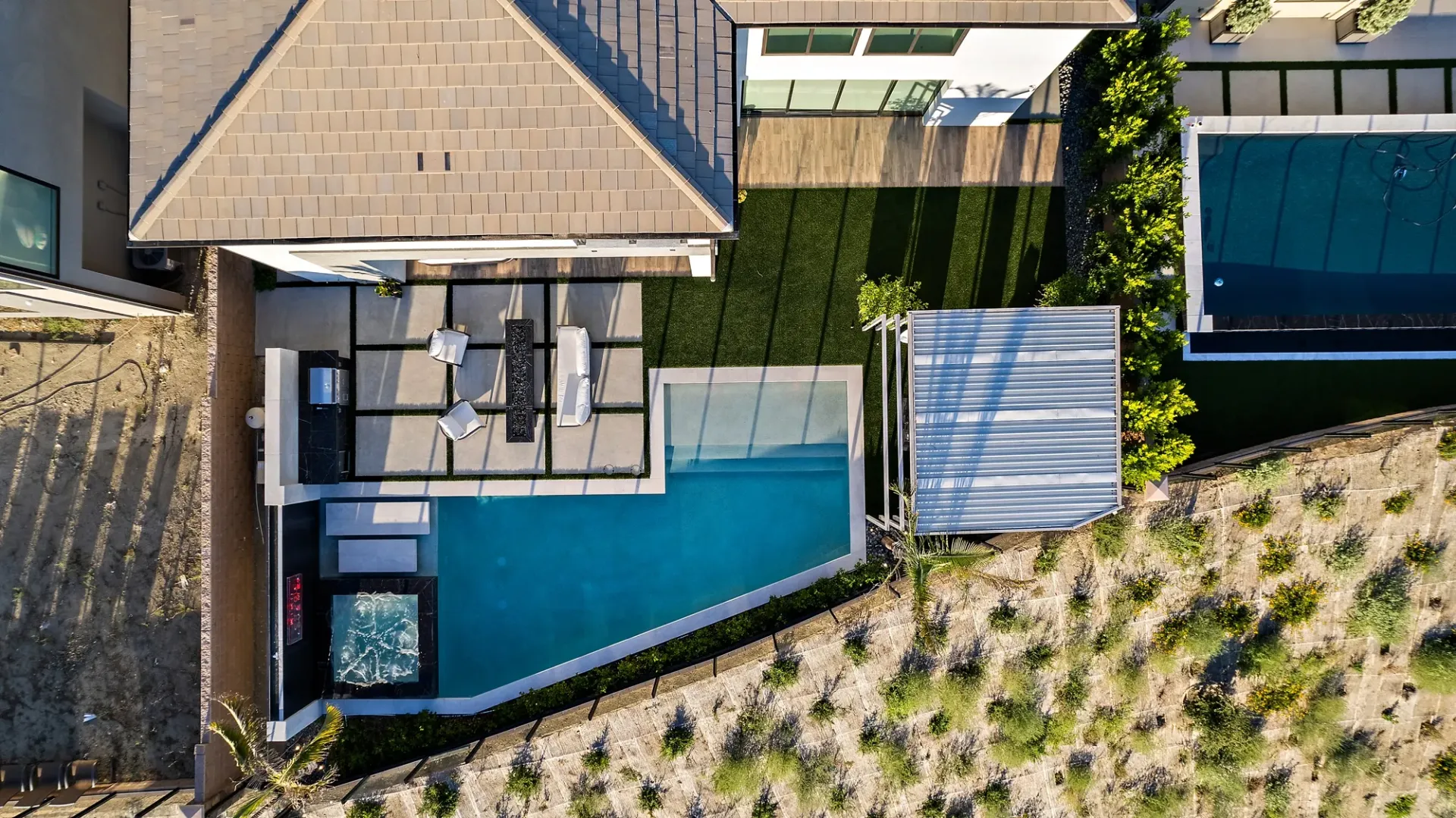 The Marquee. A Custom and luxurious swimming pool and private resort over looking Porter Ranch, CA.