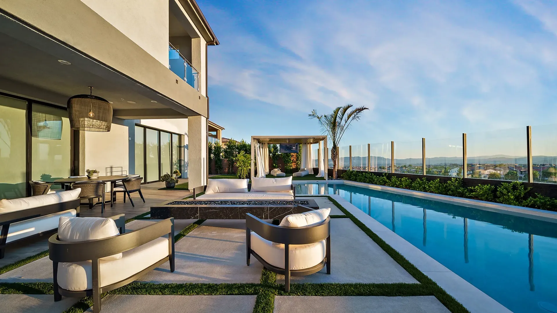 The Marquee. A Custom and luxurious swimming pool and private resort over looking Porter Ranch, CA.