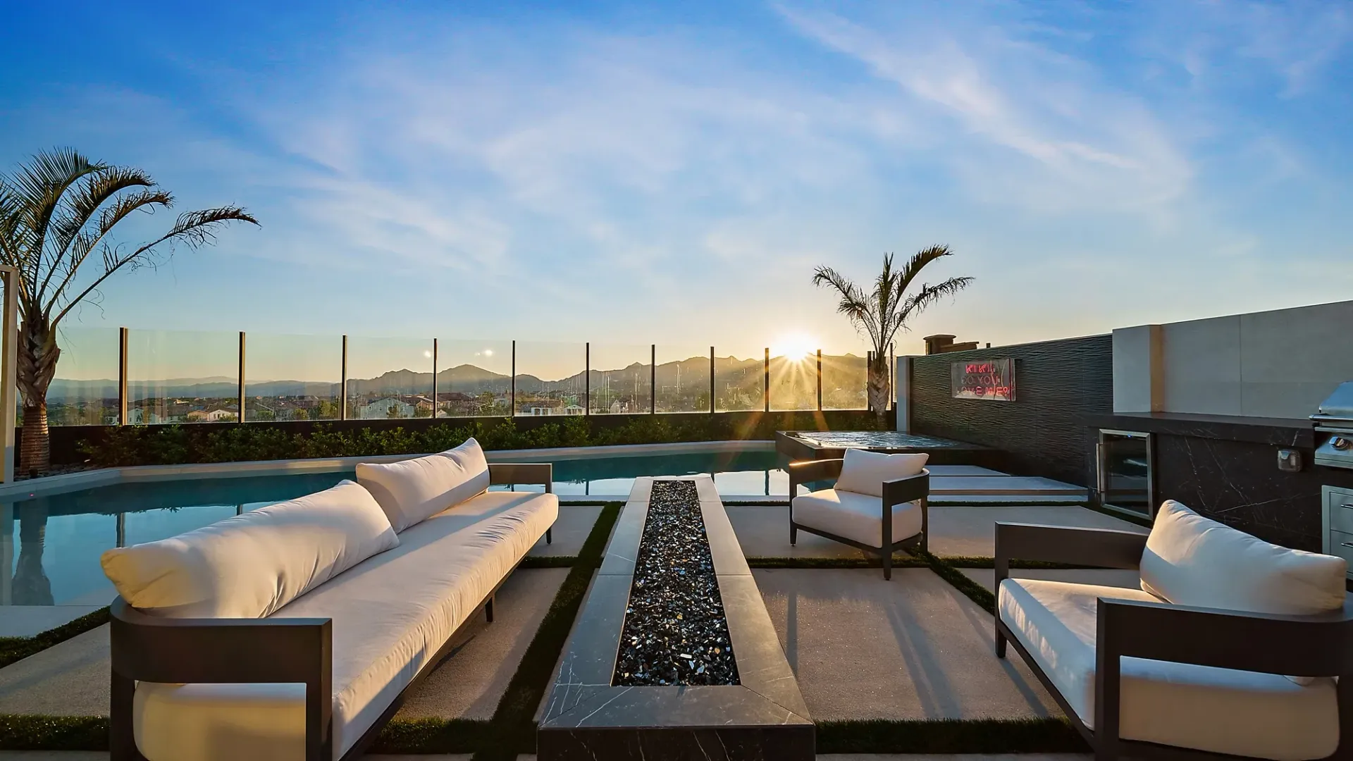 The Marquee. A Custom and luxurious swimming pool and private resort over looking Porter Ranch, CA.