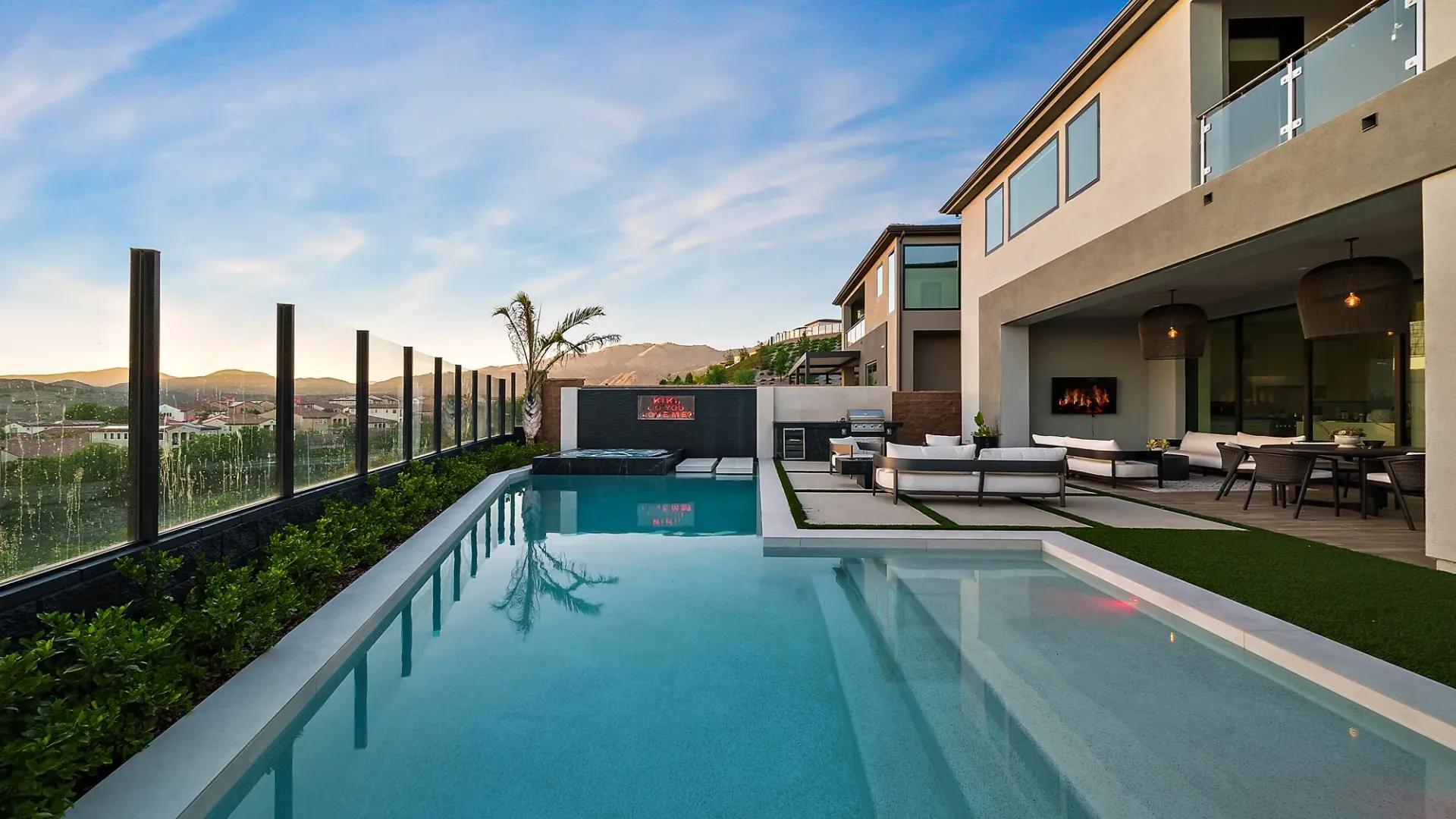 The Marquee. A Custom and luxurious swimming pool and private resort over looking Porter Ranch, CA.