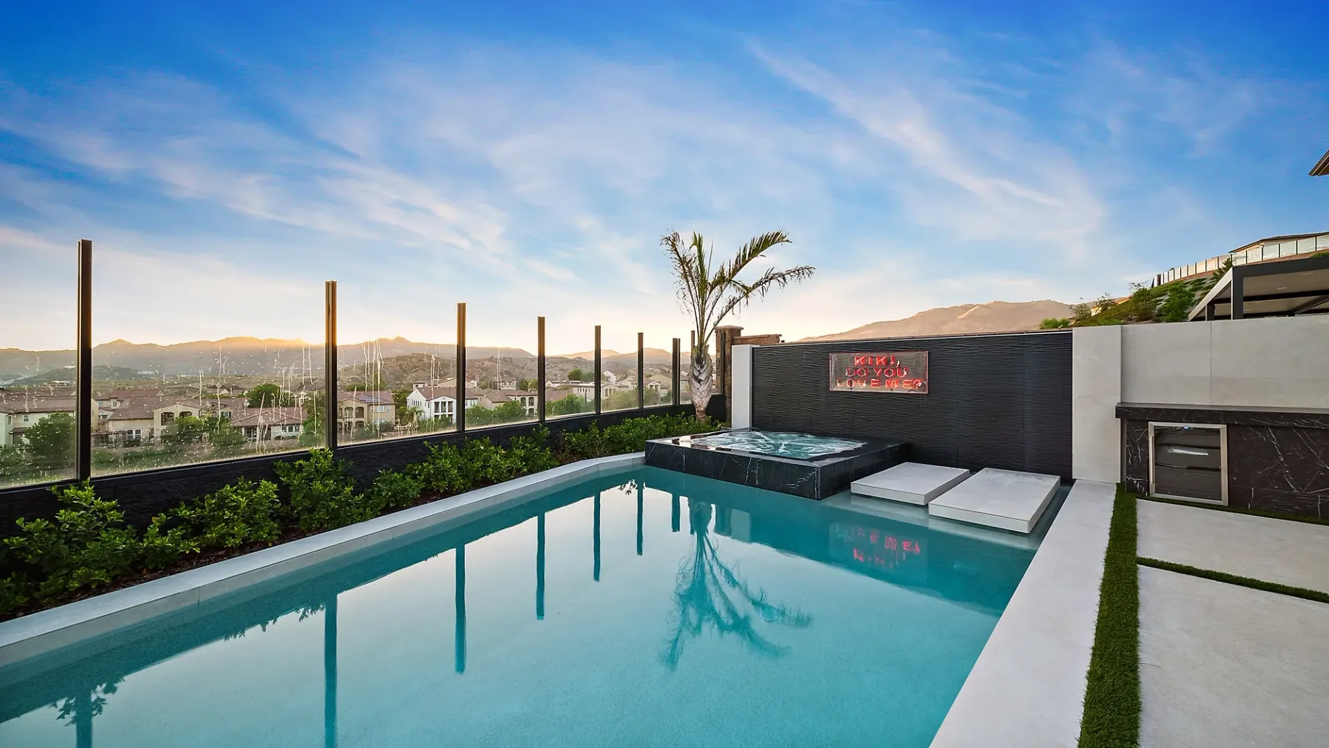 The Marquee. A Custom and luxurious swimming pool and private resort over looking Porter Ranch, CA.