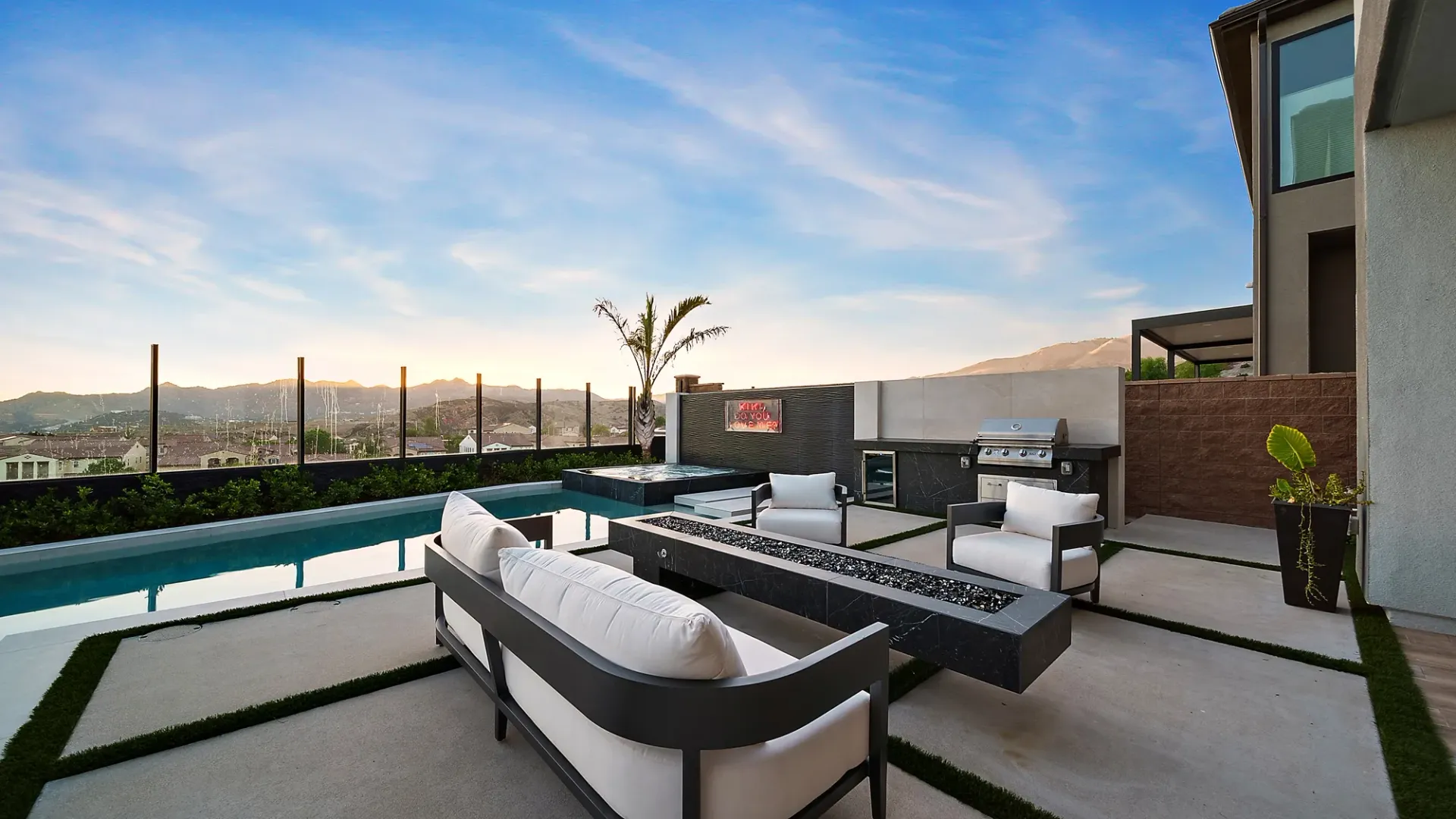 The Marquee. A Custom and luxurious swimming pool and private resort over looking Porter Ranch, CA.