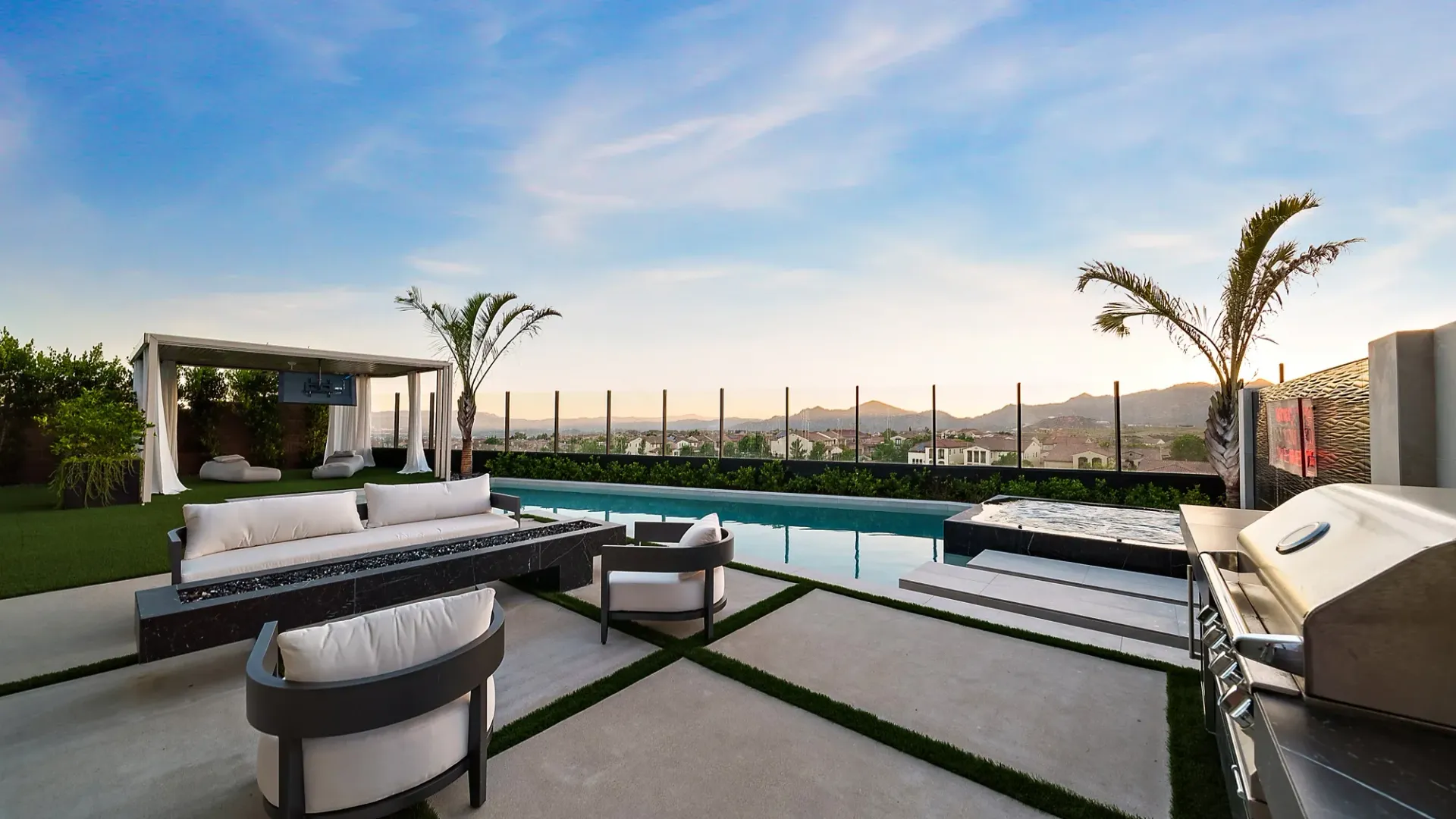 The Marquee. A Custom and luxurious swimming pool and private resort over looking Porter Ranch, CA.