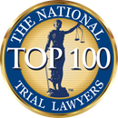 The National Trial Lawyers Top 100 logo: Blue and gold emblem with Lady Justice holding scales.