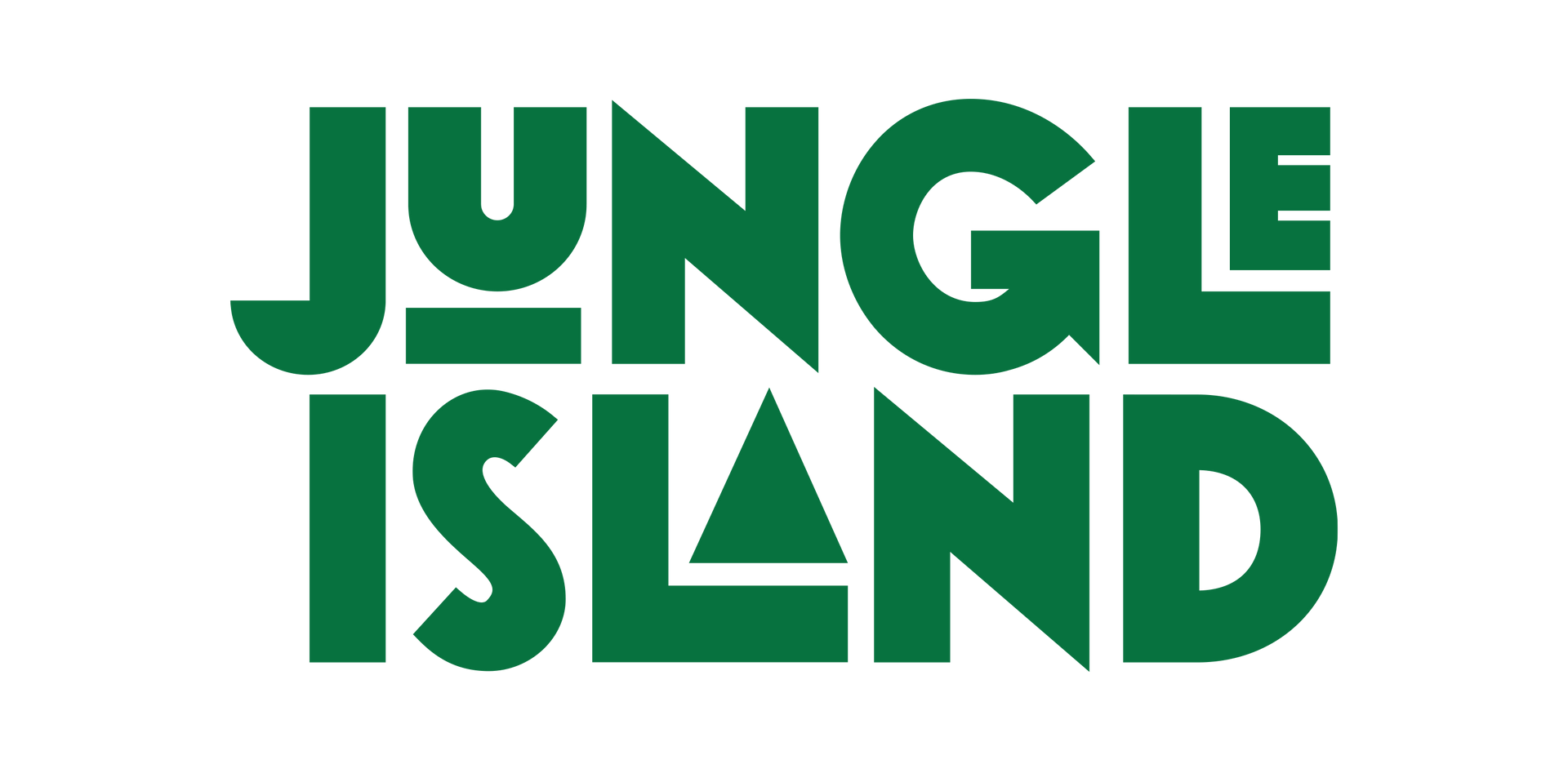 The logo for jungle island is green and black on a white background.