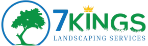 A logo for 7 kings landscaping services with a tree and a crown