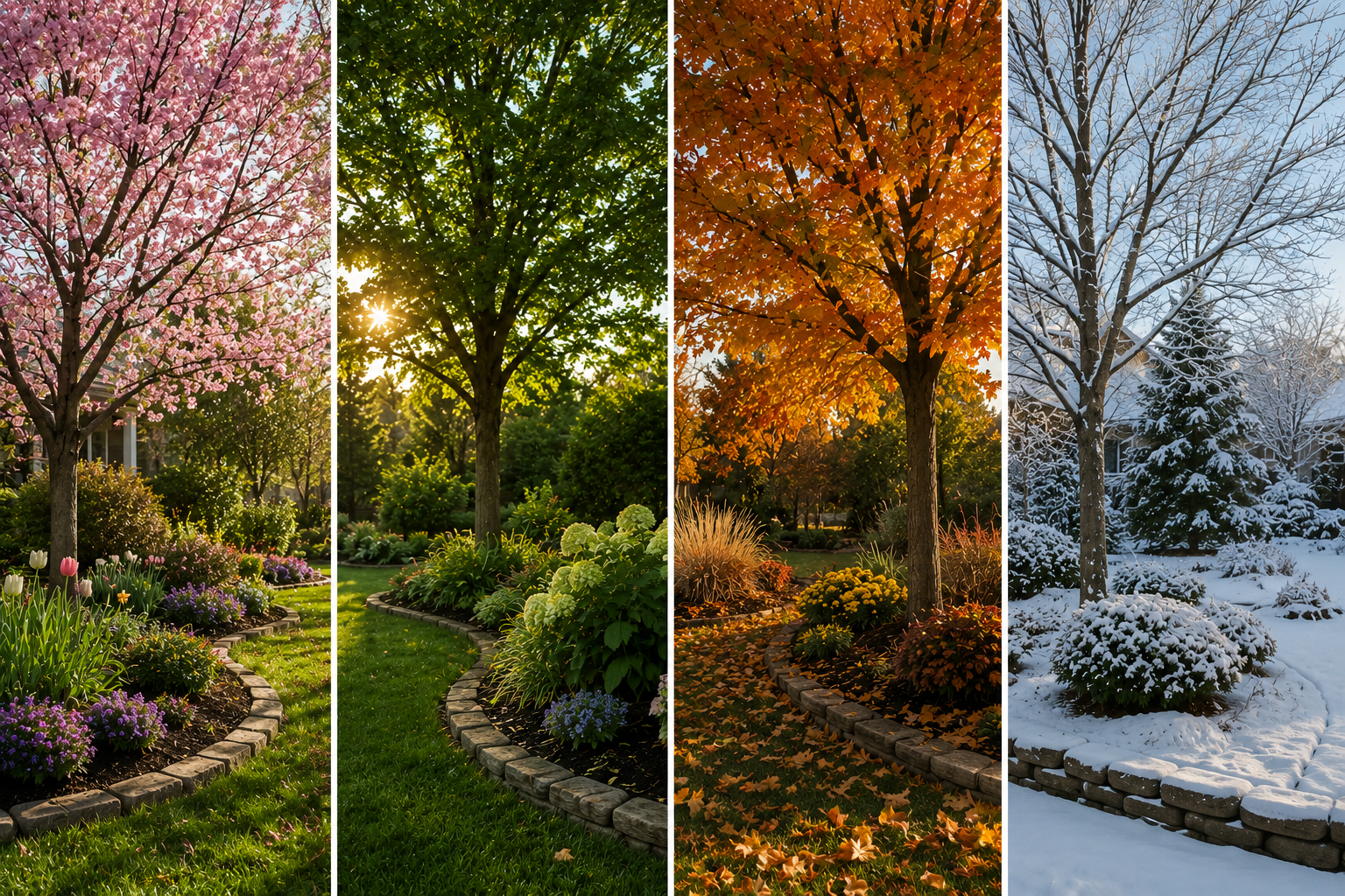 Central Texas home landscape adapting to seasonal landscaping changes in Austin, TX.