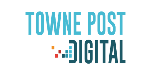 Towne Post Digital logo, teal text on white. The words