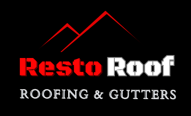 A logo for resto roof roofing and gutters