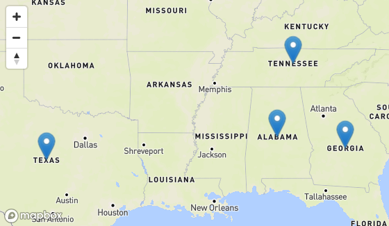 A map of the united states with a blue pin on it