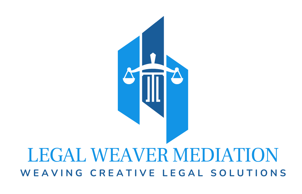 A logo for a law firm called legal weaver mediation weaving creative legal solutions.